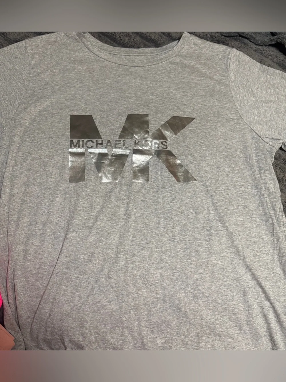 Michael Kors Men's Light Grey Tee with Metallic MK Logo